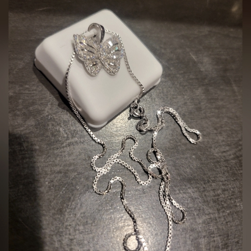 Moissanite Butterfly Pendant with 18" Chain